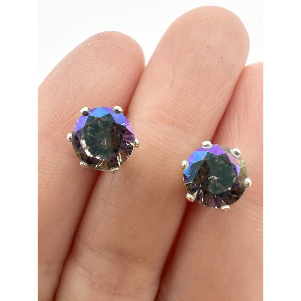 925 Sterling Silver Faceted Stone Stud Earrings 6.8mm